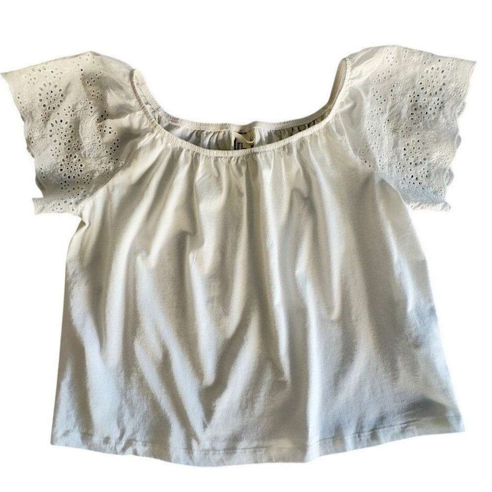 H&M Blouse White Eyelet Flutter Sleeve Cottagecore Boho Peasant Top Medium